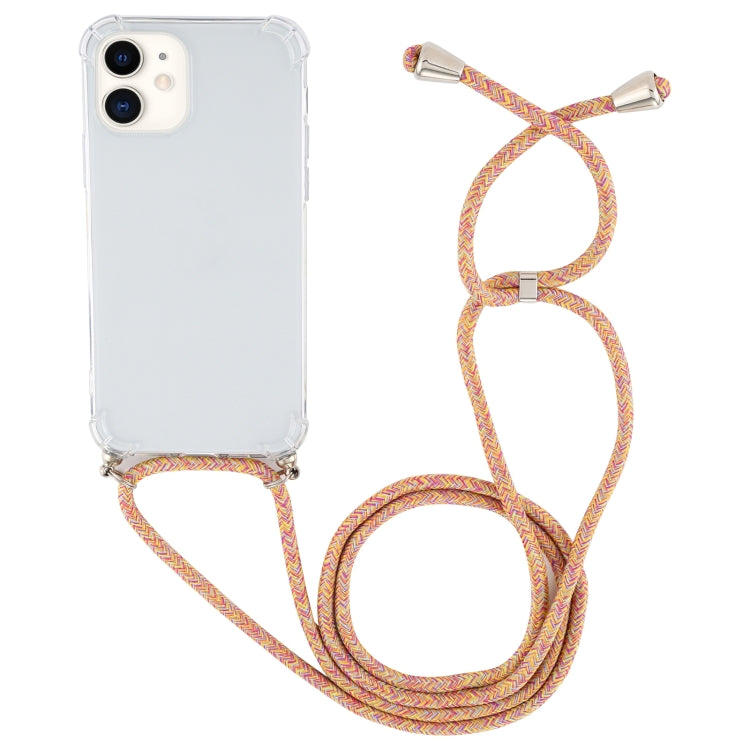 For iPhone 12 mini Four-Corner Shockproof Transparent TPU Case with Lanyard