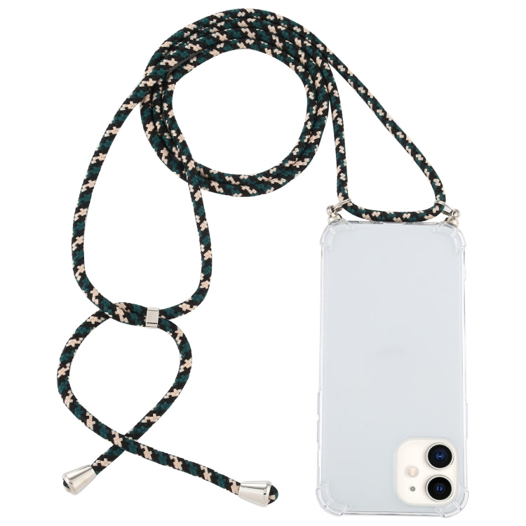 For iPhone 12 mini Four-Corner Shockproof Transparent TPU Case with Lanyard