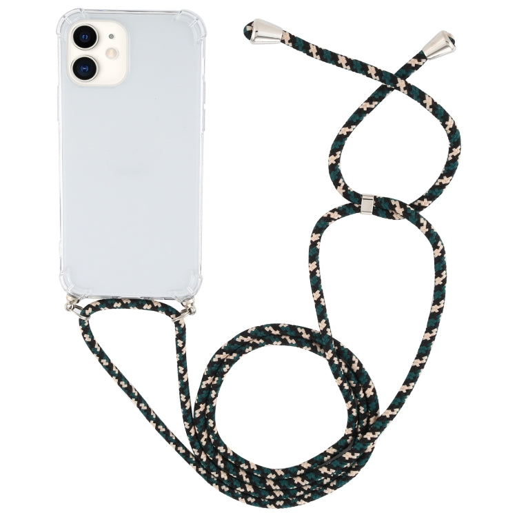 For iPhone 12 mini Four-Corner Shockproof Transparent TPU Case with Lanyard