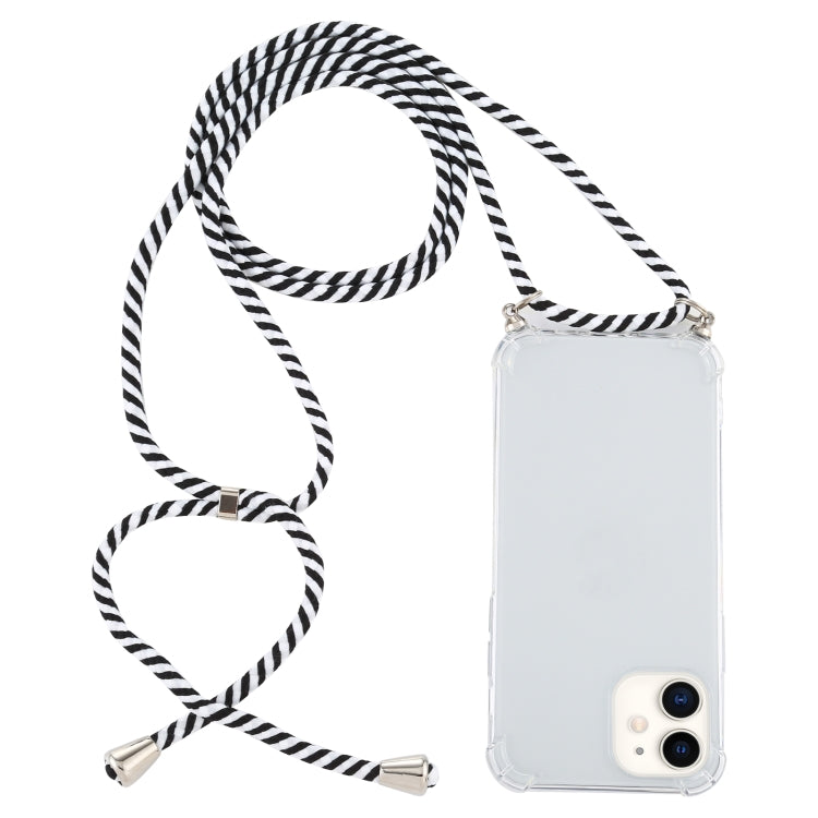 For iPhone 12 mini Four-Corner Shockproof Transparent TPU Case with Lanyard