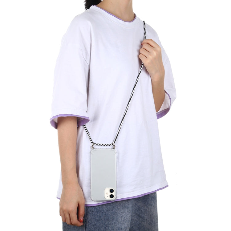 For iPhone 12 mini Four-Corner Shockproof Transparent TPU Case with Lanyard