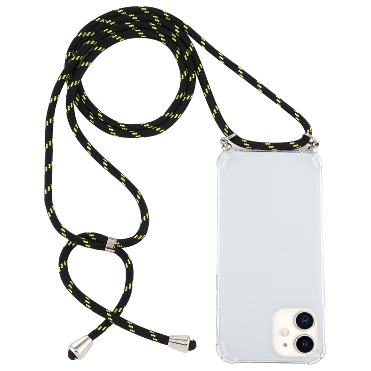 For iPhone 12 mini Four-Corner Shockproof Transparent TPU Case with Lanyard