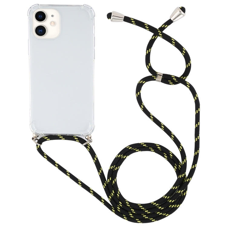 For iPhone 12 mini Four-Corner Shockproof Transparent TPU Case with Lanyard