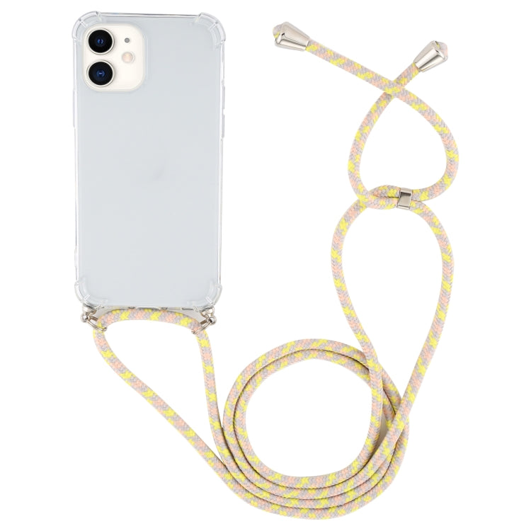 For iPhone 12 mini Four-Corner Shockproof Transparent TPU Case with Lanyard