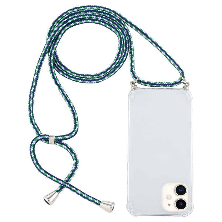 For iPhone 12 mini Four-Corner Shockproof Transparent TPU Case with Lanyard
