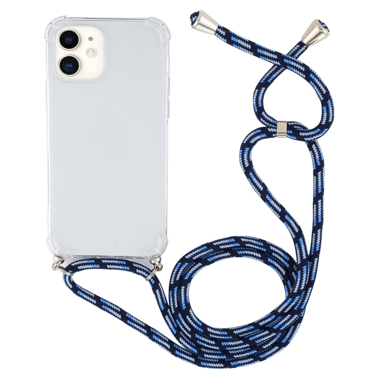 For iPhone 12 mini Four-Corner Shockproof Transparent TPU Case with Lanyard