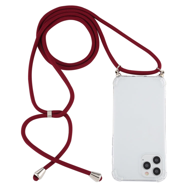 For iPhone 12 / 12 Pro Four-Corner Shockproof Transparent TPU Case with Lanyard