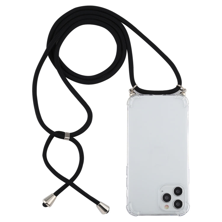 For iPhone 12 / 12 Pro Four-Corner Shockproof Transparent TPU Case with Lanyard