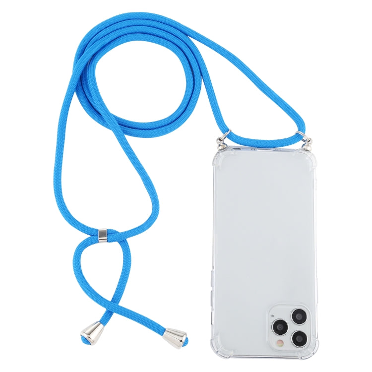 For iPhone 12 / 12 Pro Four-Corner Shockproof Transparent TPU Case with Lanyard