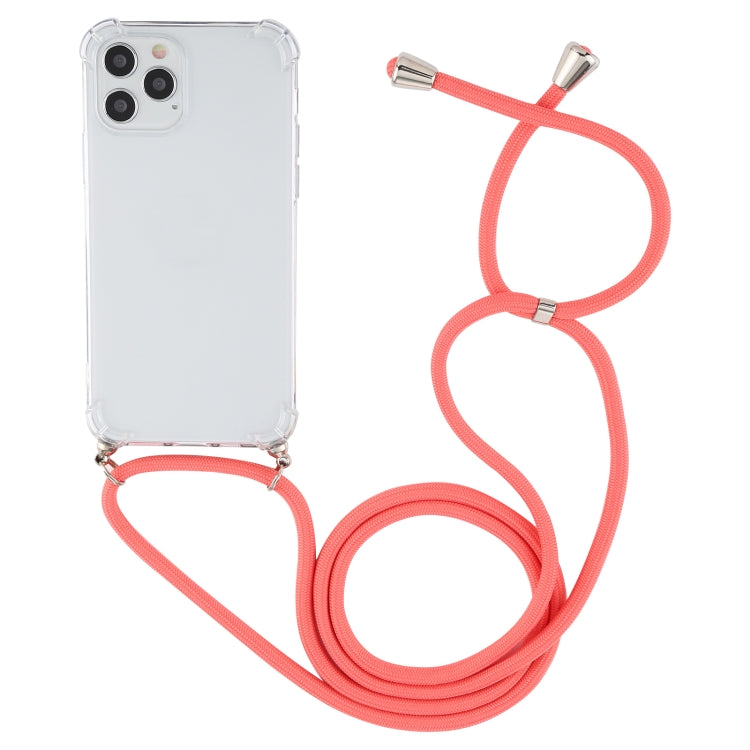 For iPhone 12 / 12 Pro Four-Corner Shockproof Transparent TPU Case with Lanyard