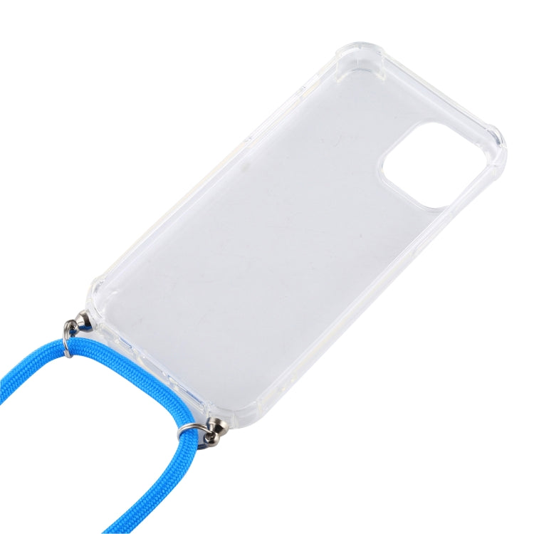 For iPhone 12 / 12 Pro Four-Corner Shockproof Transparent TPU Case with Lanyard