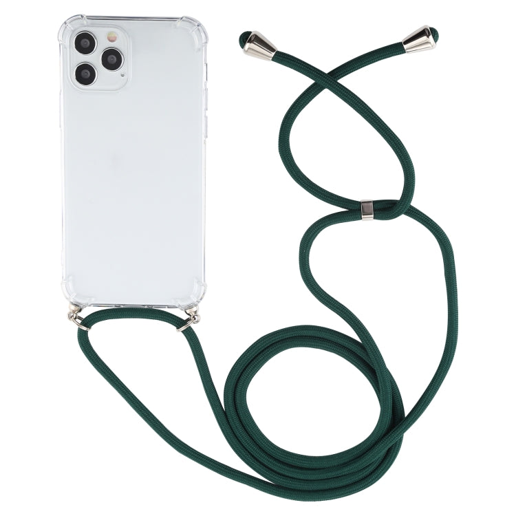 For iPhone 12 / 12 Pro Four-Corner Shockproof Transparent TPU Case with Lanyard