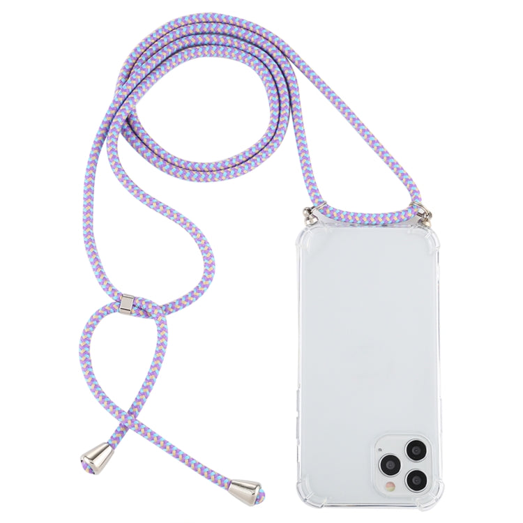 For iPhone 12 / 12 Pro Four-Corner Shockproof Transparent TPU Case with Lanyard