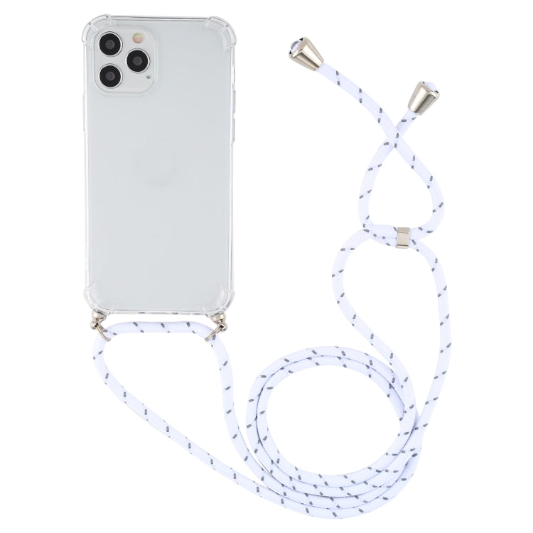 For iPhone 12 / 12 Pro Four-Corner Shockproof Transparent TPU Case with Lanyard