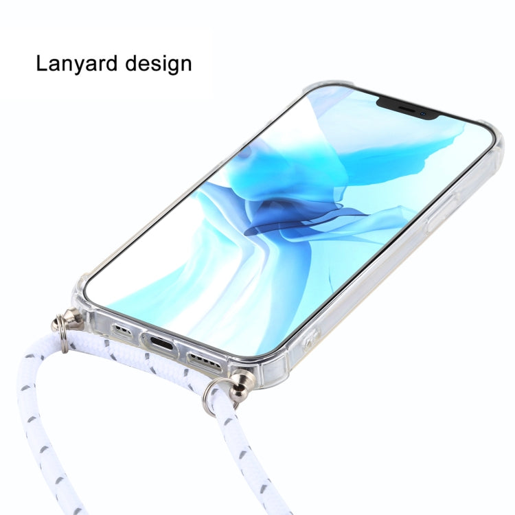 For iPhone 12 / 12 Pro Four-Corner Shockproof Transparent TPU Case with Lanyard