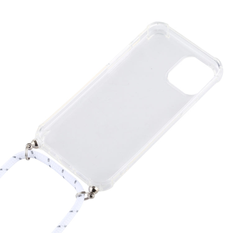 For iPhone 12 / 12 Pro Four-Corner Shockproof Transparent TPU Case with Lanyard