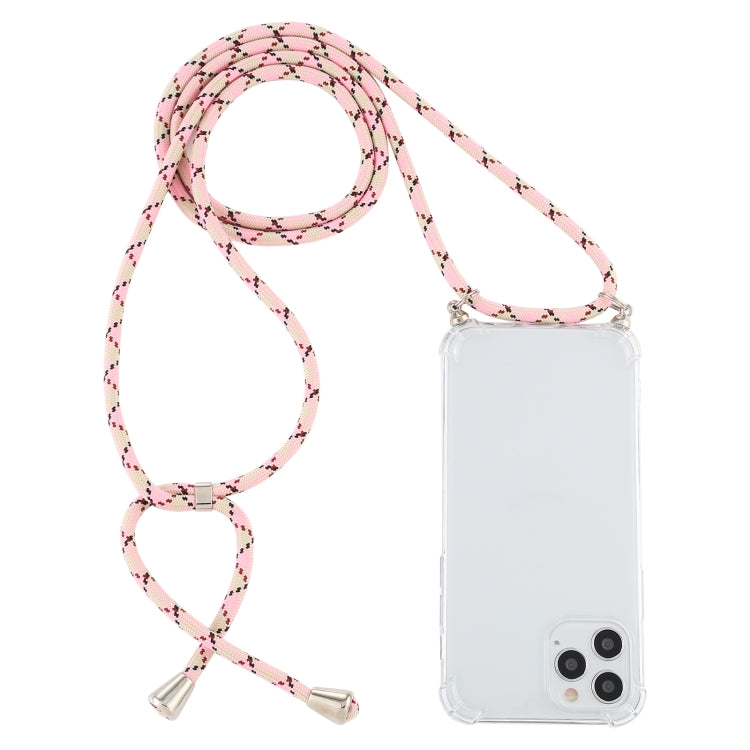 For iPhone 12 / 12 Pro Four-Corner Shockproof Transparent TPU Case with Lanyard