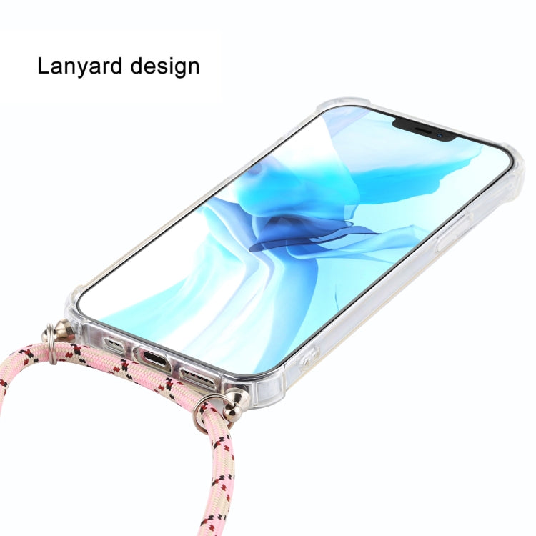 For iPhone 12 / 12 Pro Four-Corner Shockproof Transparent TPU Case with Lanyard