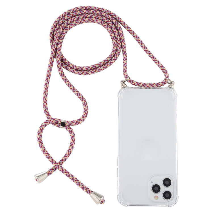 For iPhone 12 / 12 Pro Four-Corner Shockproof Transparent TPU Case with Lanyard