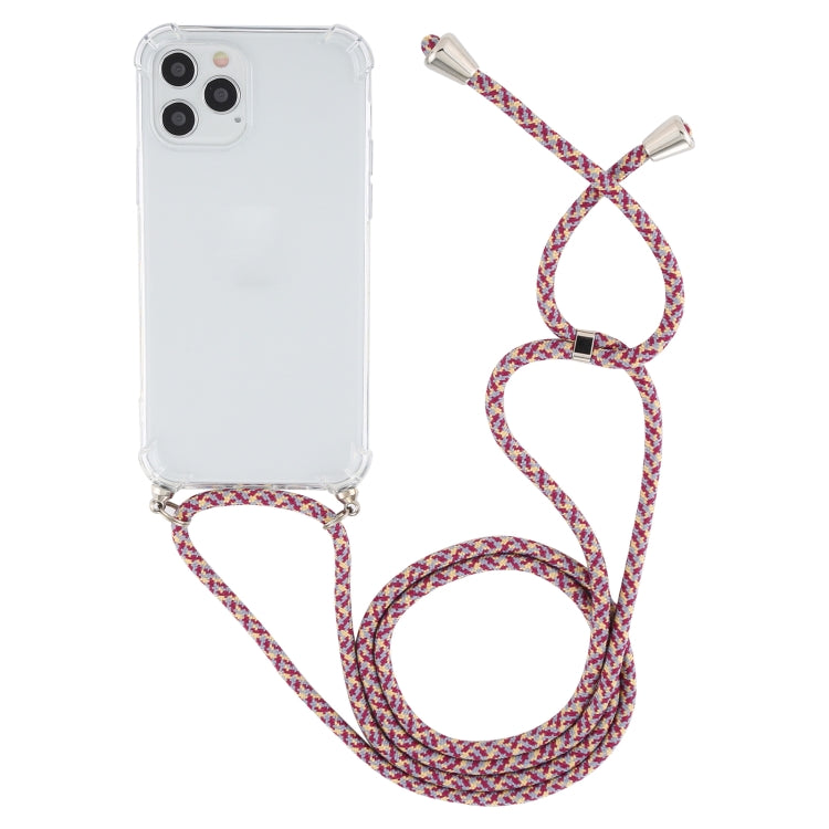 For iPhone 12 / 12 Pro Four-Corner Shockproof Transparent TPU Case with Lanyard