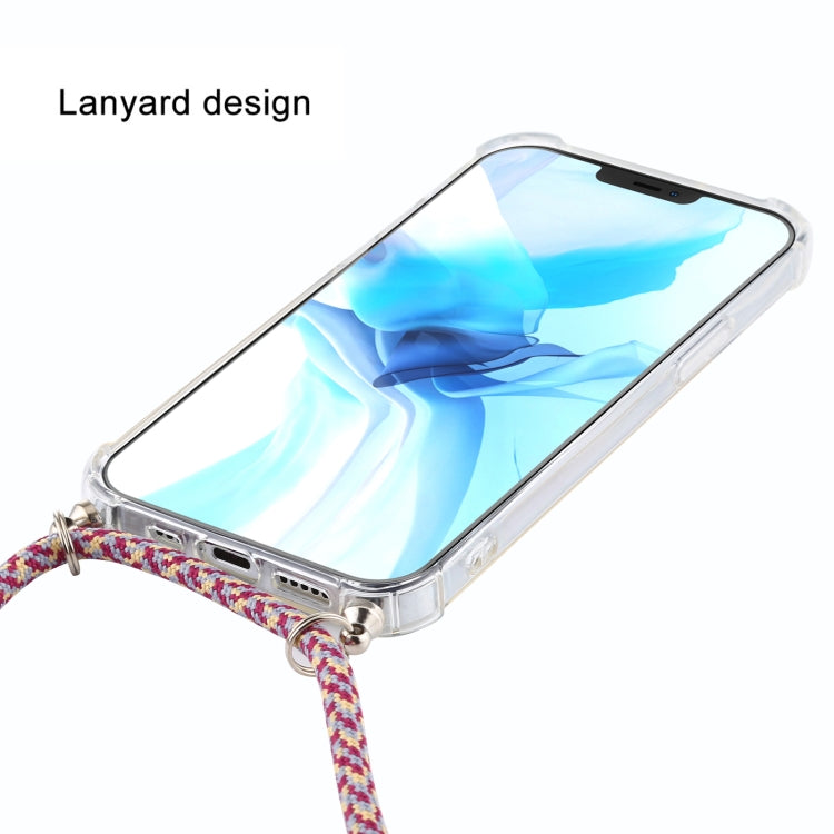 For iPhone 12 / 12 Pro Four-Corner Shockproof Transparent TPU Case with Lanyard