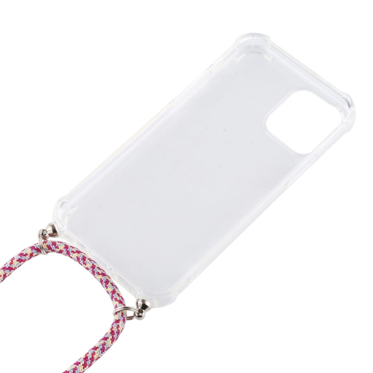 For iPhone 12 / 12 Pro Four-Corner Shockproof Transparent TPU Case with Lanyard