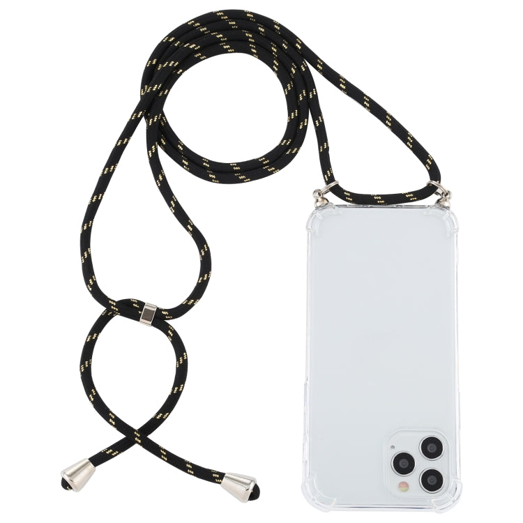 For iPhone 12 / 12 Pro Four-Corner Shockproof Transparent TPU Case with Lanyard