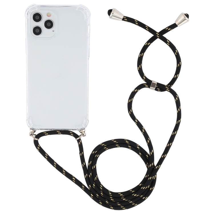 For iPhone 12 / 12 Pro Four-Corner Shockproof Transparent TPU Case with Lanyard