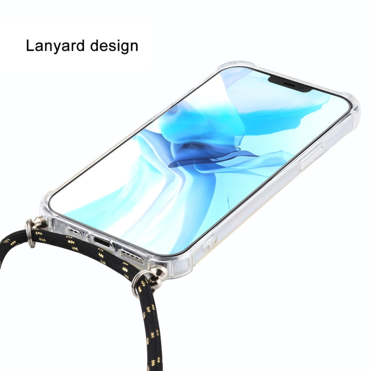 For iPhone 12 / 12 Pro Four-Corner Shockproof Transparent TPU Case with Lanyard