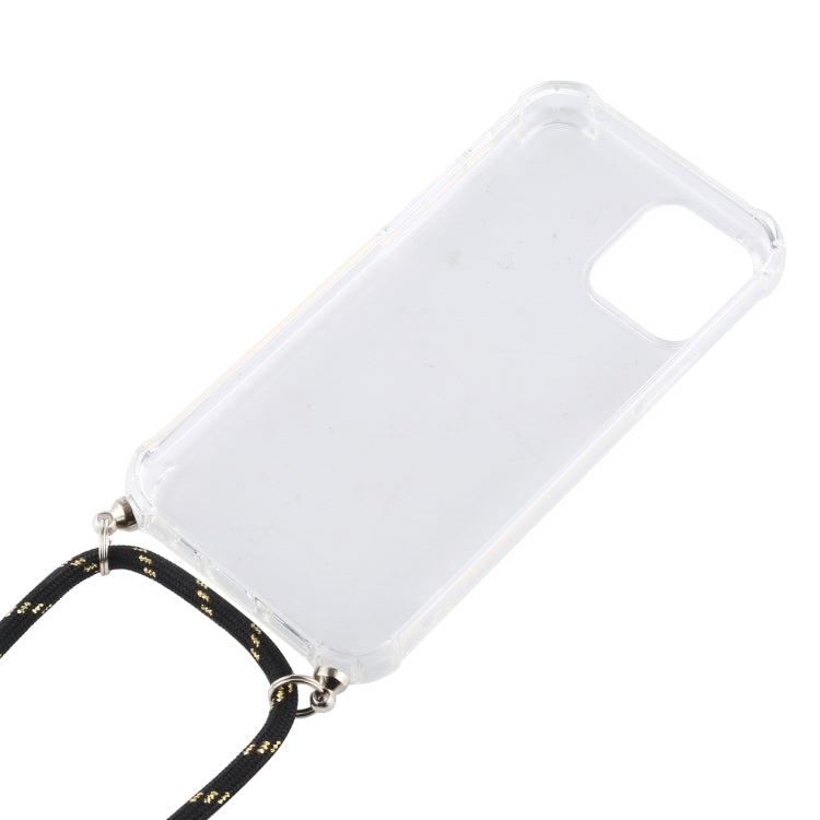 For iPhone 12 / 12 Pro Four-Corner Shockproof Transparent TPU Case with Lanyard