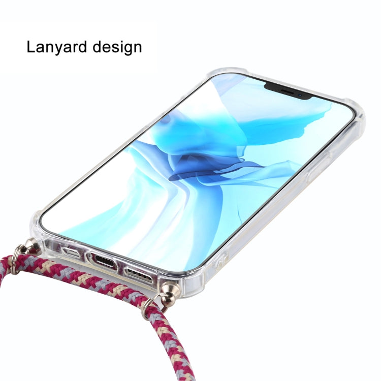 For iPhone 12 / 12 Pro Four-Corner Shockproof Transparent TPU Case with Lanyard