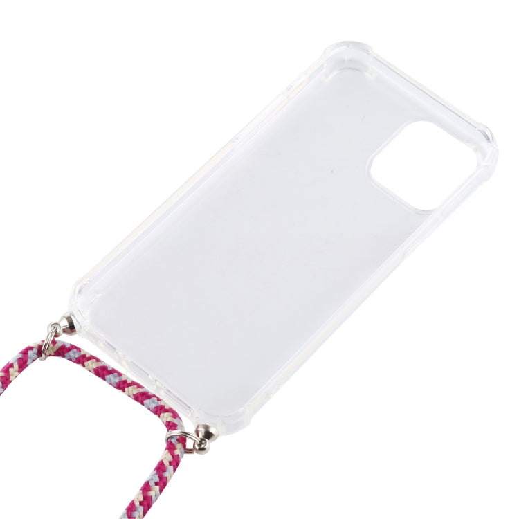 For iPhone 12 / 12 Pro Four-Corner Shockproof Transparent TPU Case with Lanyard