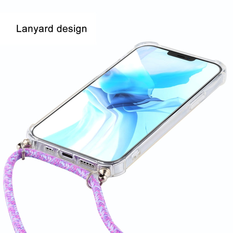 For iPhone 12 / 12 Pro Four-Corner Shockproof Transparent TPU Case with Lanyard