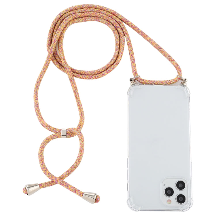 For iPhone 12 / 12 Pro Four-Corner Shockproof Transparent TPU Case with Lanyard