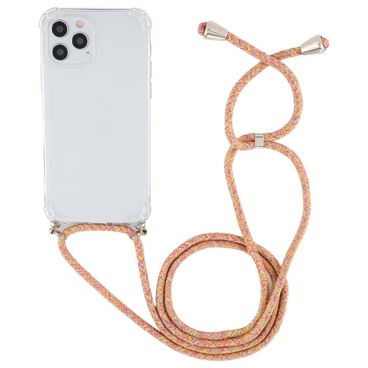 For iPhone 12 / 12 Pro Four-Corner Shockproof Transparent TPU Case with Lanyard