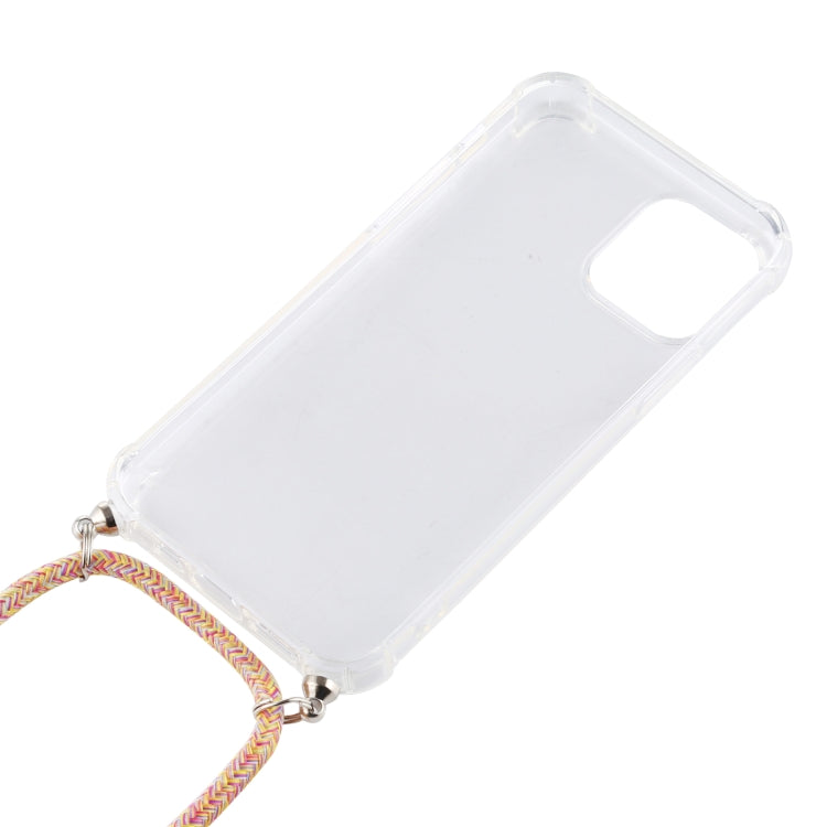 For iPhone 12 / 12 Pro Four-Corner Shockproof Transparent TPU Case with Lanyard