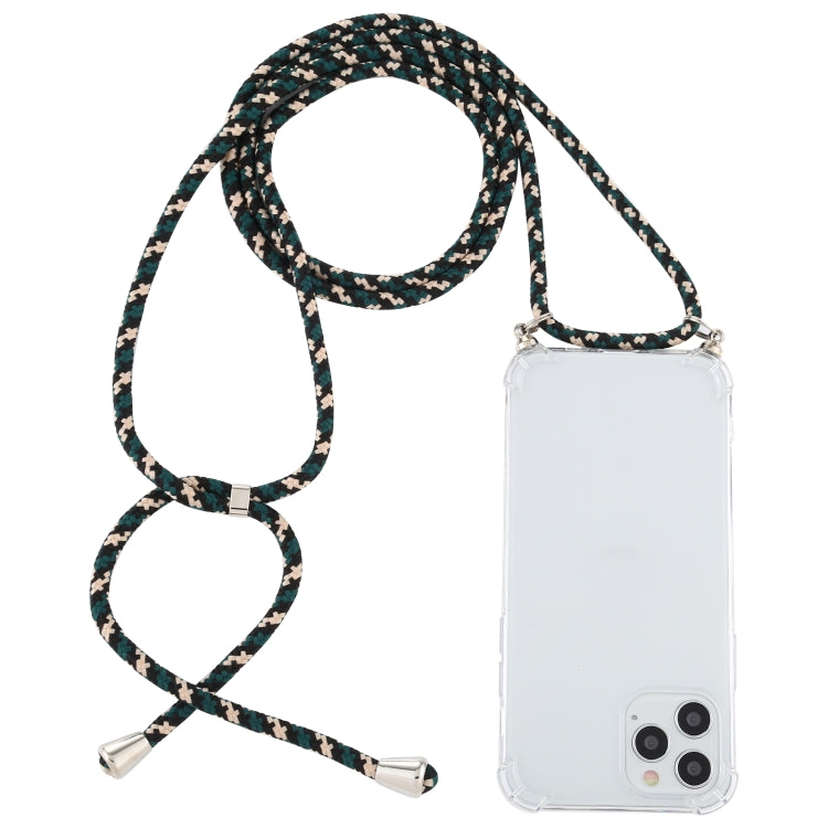 For iPhone 12 / 12 Pro Four-Corner Shockproof Transparent TPU Case with Lanyard
