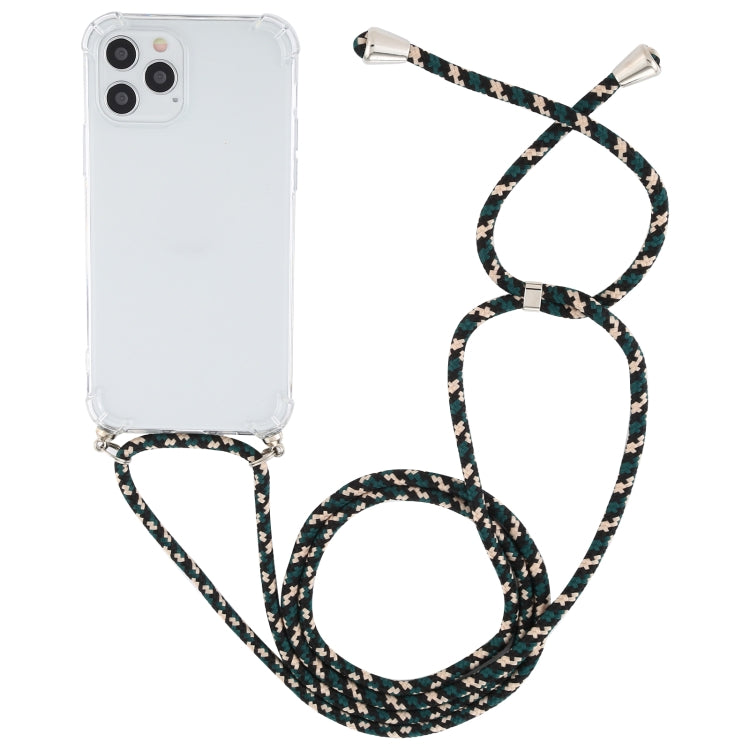 For iPhone 12 / 12 Pro Four-Corner Shockproof Transparent TPU Case with Lanyard