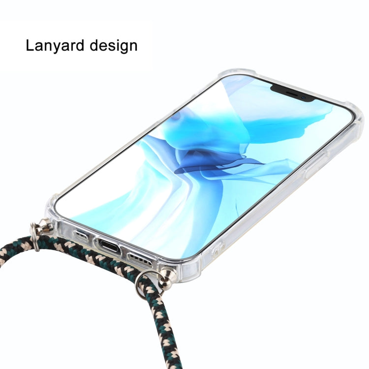 For iPhone 12 / 12 Pro Four-Corner Shockproof Transparent TPU Case with Lanyard