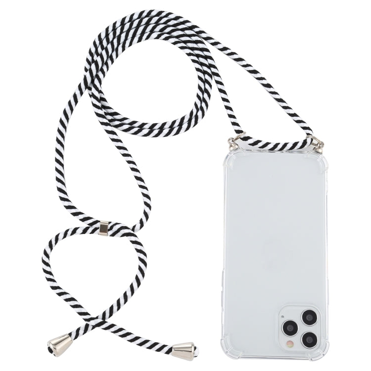 For iPhone 12 / 12 Pro Four-Corner Shockproof Transparent TPU Case with Lanyard