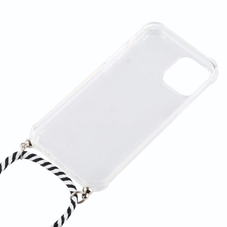 For iPhone 12 / 12 Pro Four-Corner Shockproof Transparent TPU Case with Lanyard