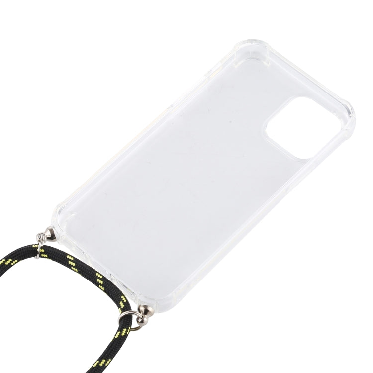 For iPhone 12 / 12 Pro Four-Corner Shockproof Transparent TPU Case with Lanyard