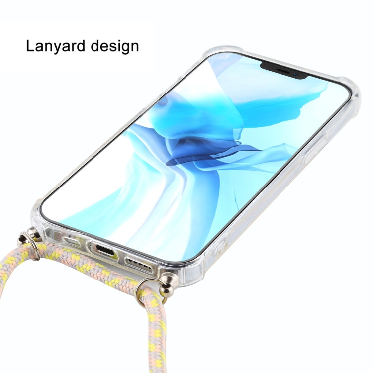 For iPhone 12 / 12 Pro Four-Corner Shockproof Transparent TPU Case with Lanyard