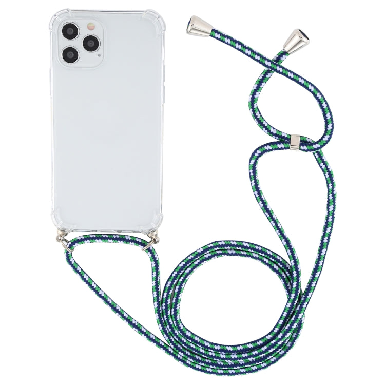For iPhone 12 / 12 Pro Four-Corner Shockproof Transparent TPU Case with Lanyard