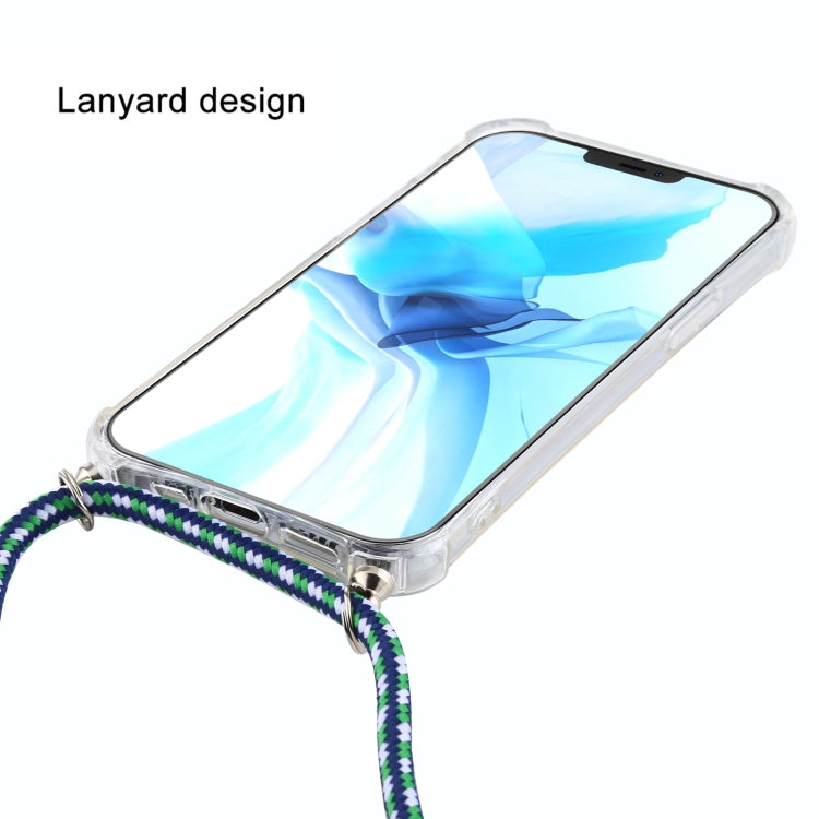 For iPhone 12 / 12 Pro Four-Corner Shockproof Transparent TPU Case with Lanyard