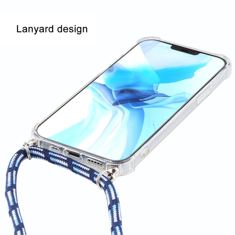 For iPhone 12 / 12 Pro Four-Corner Shockproof Transparent TPU Case with Lanyard