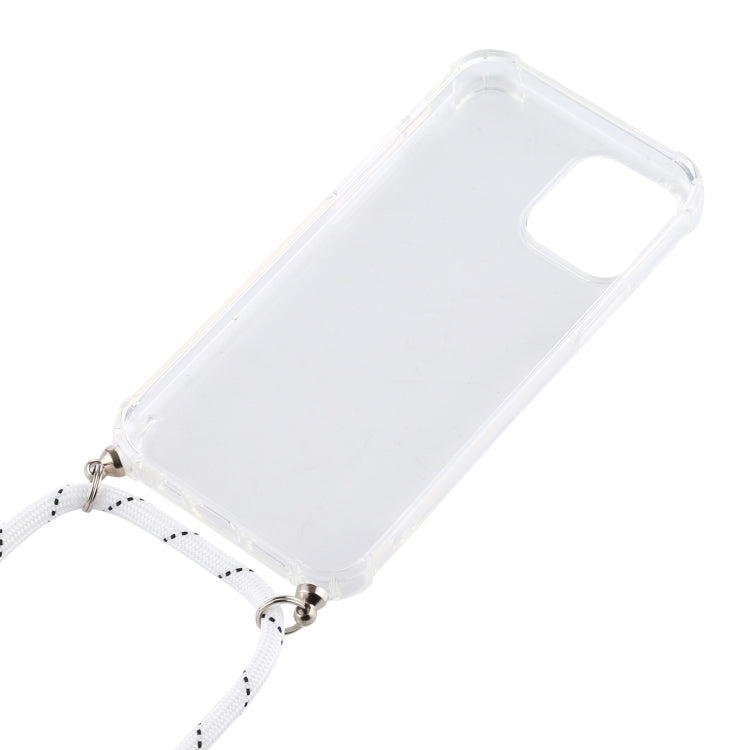 For iPhone 12 / 12 Pro Four-Corner Shockproof Transparent TPU Case with Lanyard
