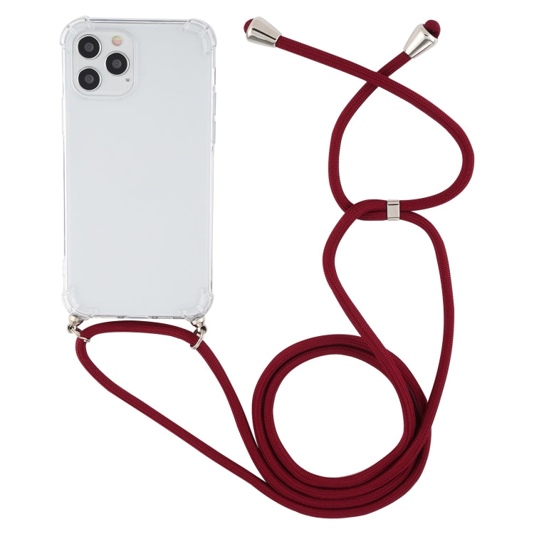 For iPhone 12 Pro Max Four-Corner Shockproof Transparent TPU Case with Lanyard