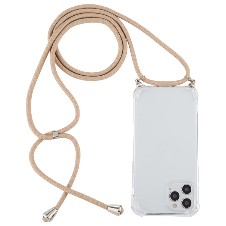 For iPhone 12 Pro Max Four-Corner Shockproof Transparent TPU Case with Lanyard