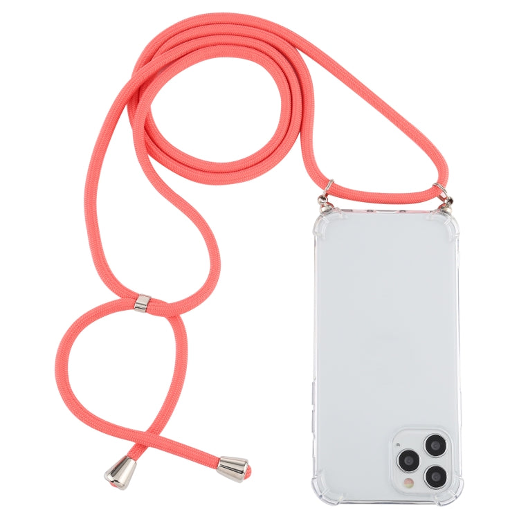 For iPhone 12 Pro Max Four-Corner Shockproof Transparent TPU Case with Lanyard